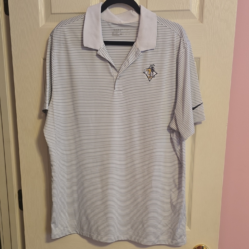 Nike White and‎ Gray Striped Polo Shirt
